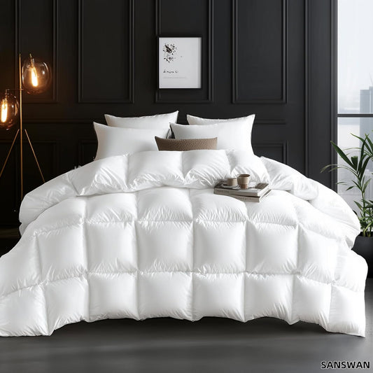 Dluxe Ave. ( KING) Luxury Goose Down Comforter, for All Season Fluffy Duvet Insert 56oz Medium Weight/ White