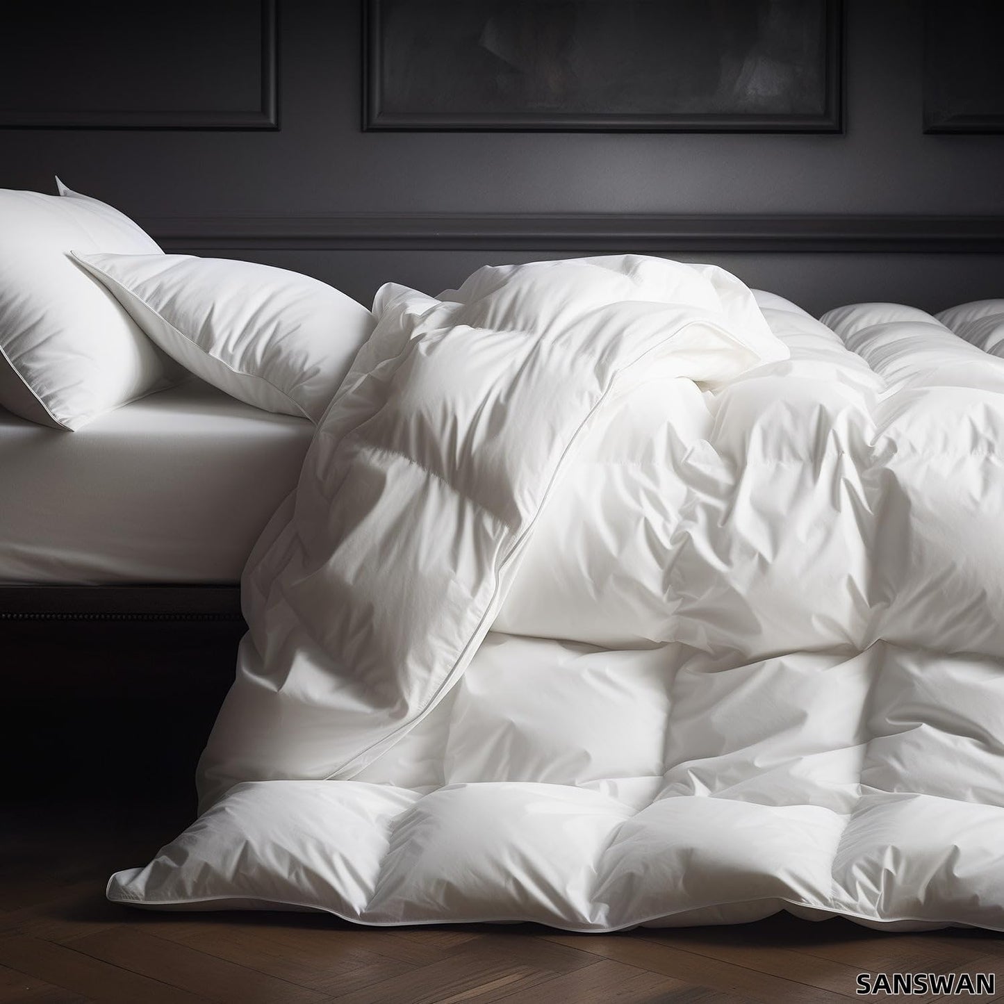 Dluxe Ave. ( KING) Luxury Goose Down Comforter for All Season/ Fluffy Duvet Insert 56oz Medium Weight/ White