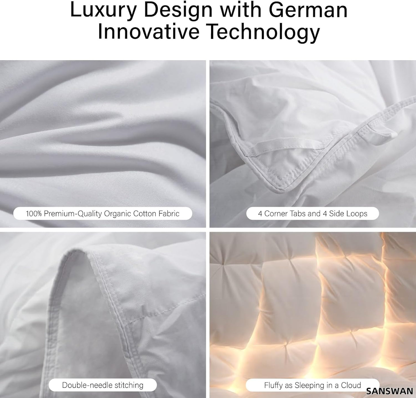 Dluxe Ave. ( KING) Luxury Goose Down Comforter for All Season/ Fluffy Duvet Insert 56oz Medium Weight/ White