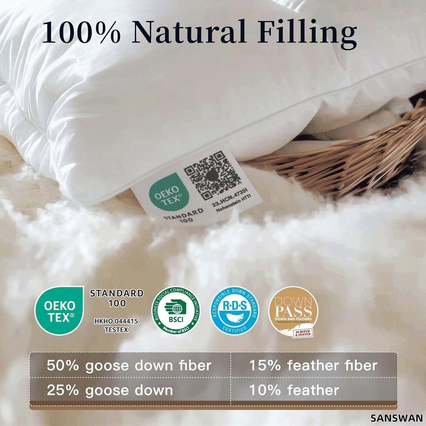 Dluxe Ave. ( KING) Luxury Goose Down Comforter for All Season/ Fluffy Duvet Insert 56oz Medium Weight/ White