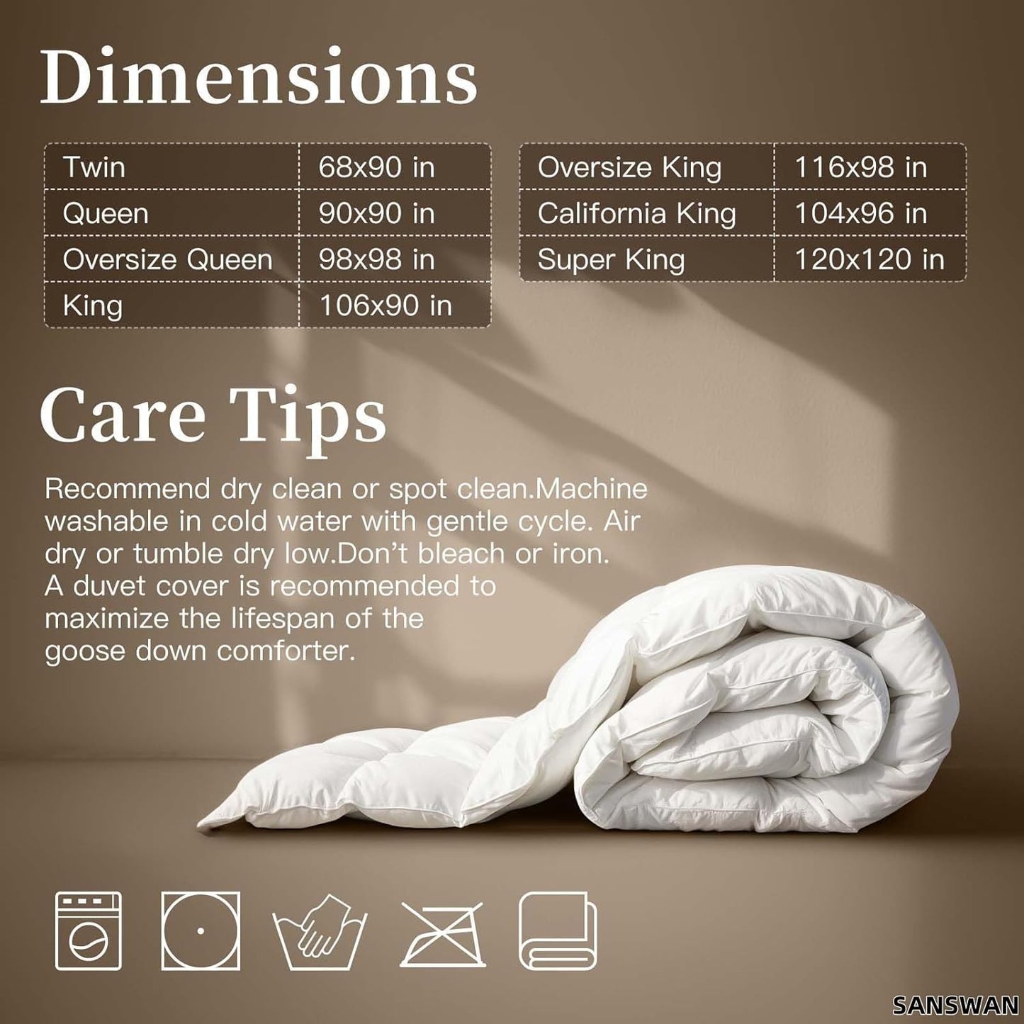 Dluxe Ave. ( KING) Luxury Goose Down Comforter for All Season/ Fluffy Duvet Insert 56oz Medium Weight/ White