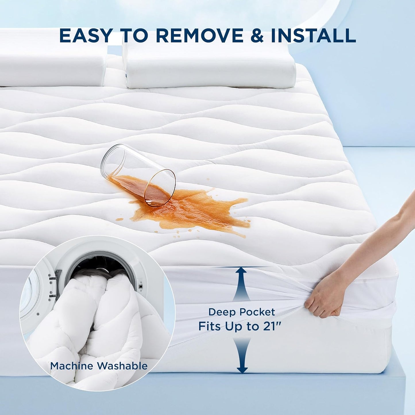 Dluxe Ave. ( KING )Waterproof Mattress Protector { SOFT }  Cooling Mattress Topper, White
