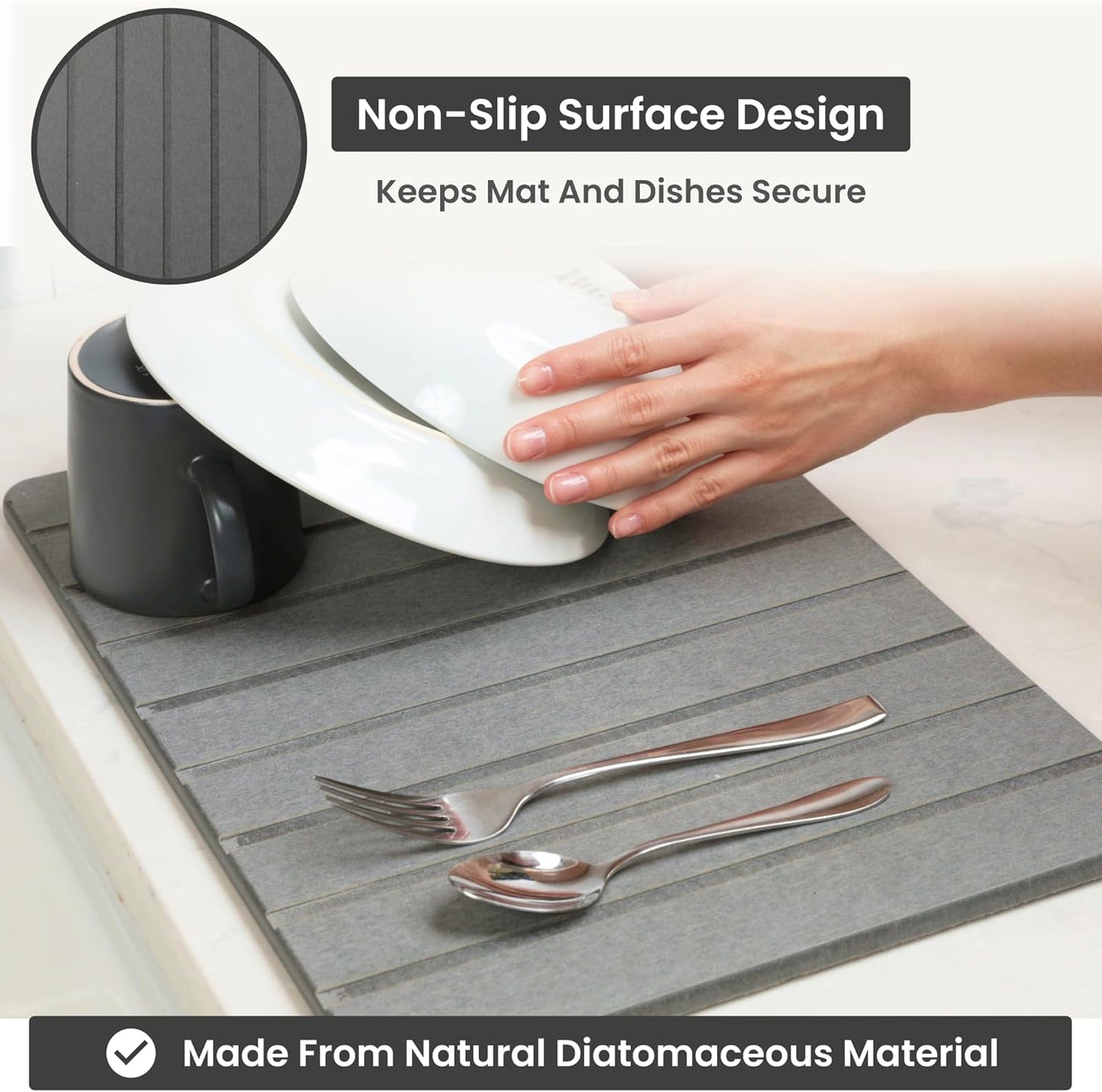 Dluxe Ave. Stone Drying Mat for Kitchen Counter/ Dark Gray