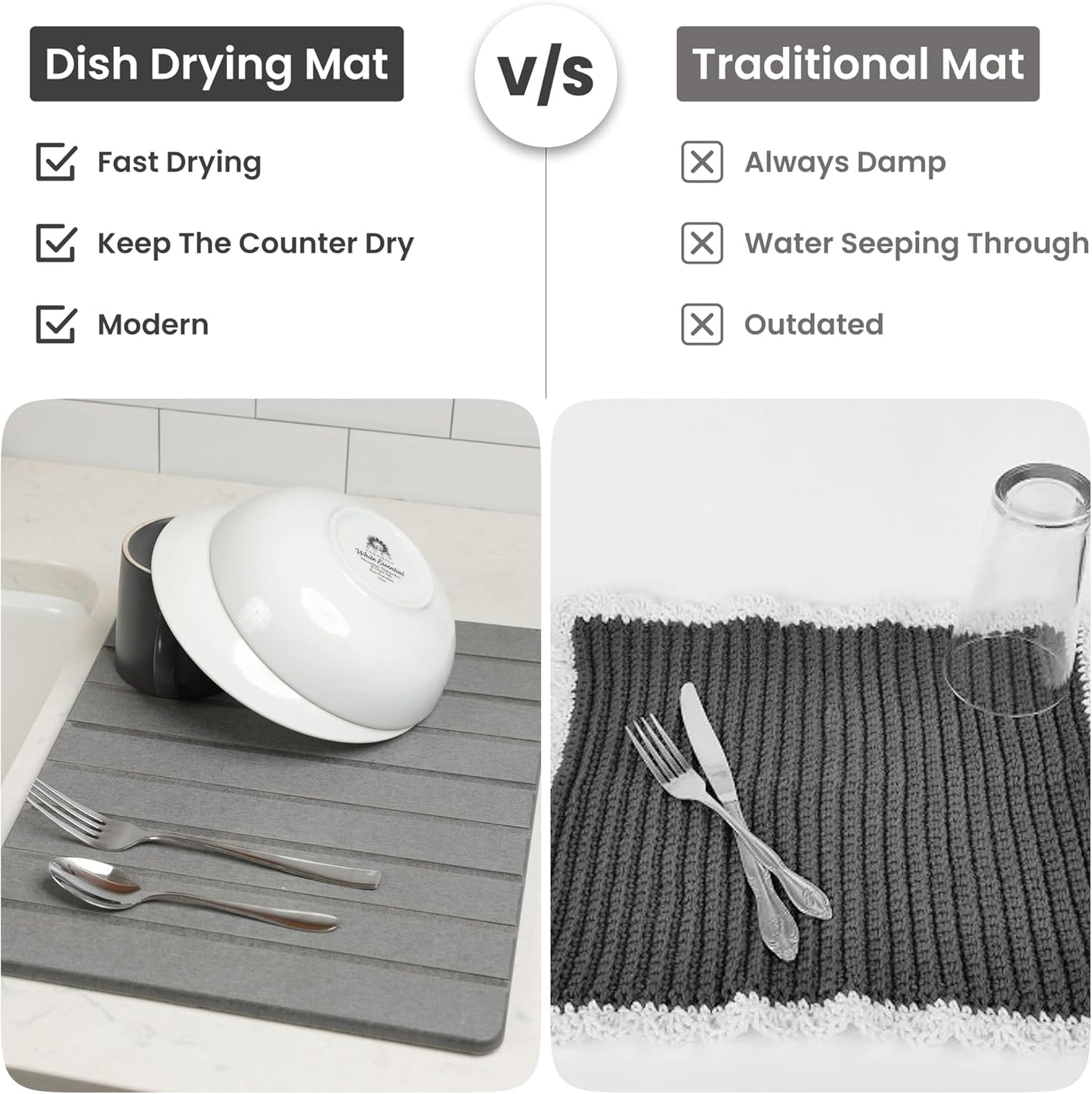 Dluxe Ave. Stone Drying Mat for Kitchen Counter/ Dark Gray