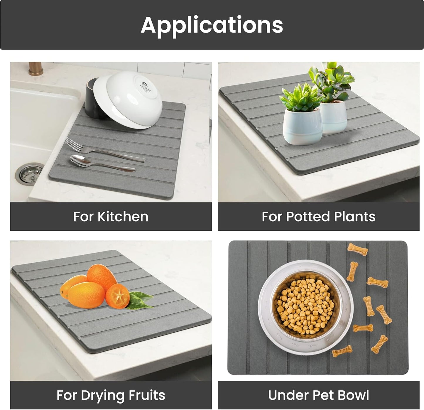 Dluxe Ave. Stone Drying Mat for Kitchen Counter/ Dark Gray