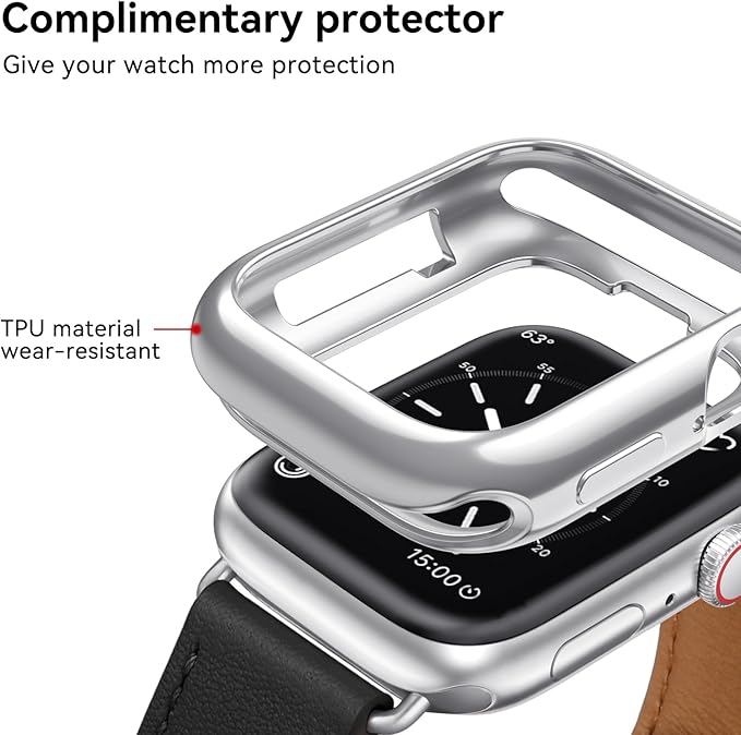 Dluxe Ave. WFEAGL Compatible for Leather Apple Watch Band 42mm 44mm 45mm Women Genuine Leather Replacement Strap Wristband for iWatch Band Apple Watch SE Series 9 8 7 6 5 4 3 2 1(Black/Silver)