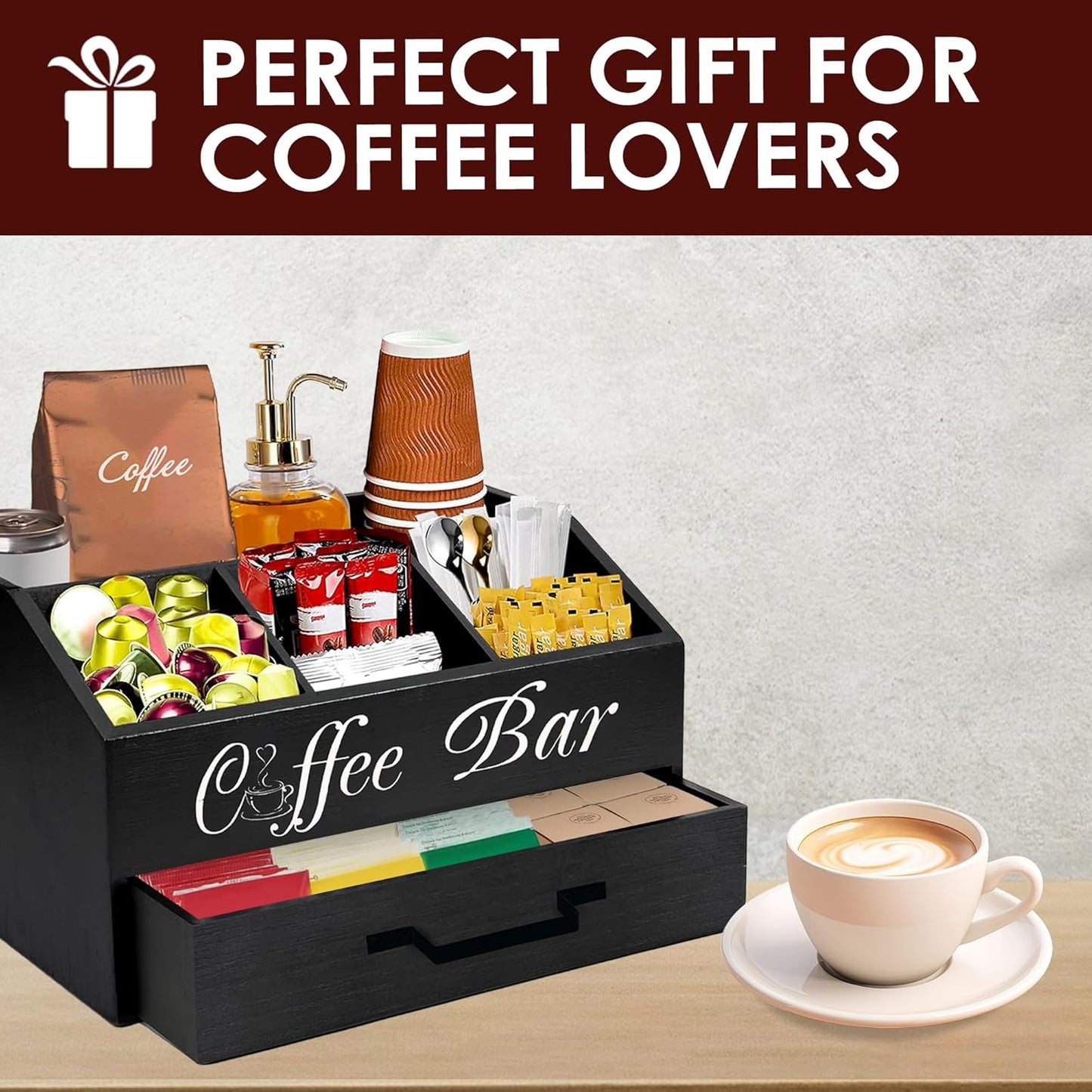 Dluxe Ave Coffee Station Organizer/ Black 8.3"x12.6"x11.8"