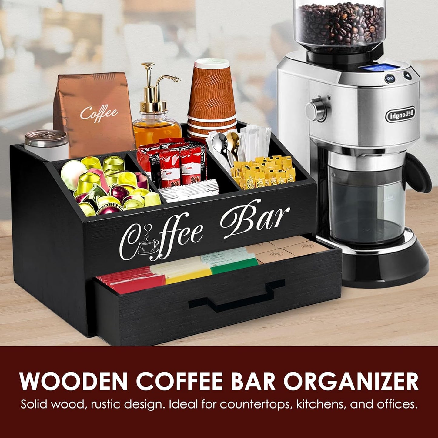 Dluxe Ave Coffee Station Organizer/ Black 8.3"x12.6"x11.8"
