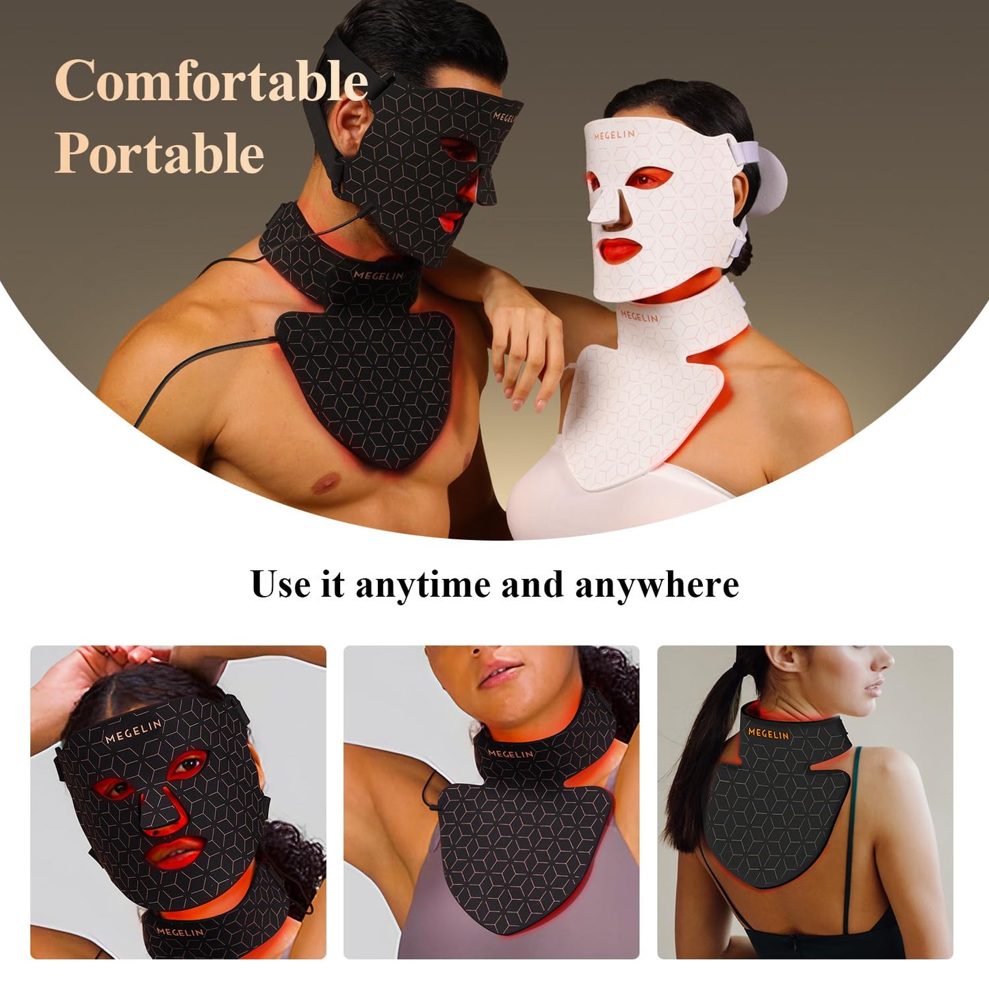 Dluxe Ave.  Led Red Light Therapy Face & Neck Mask/ 7 Colors Led Light (Black)
