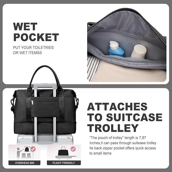 Dluxe Ave. Travel Duffel Bags with Shoe Compartment & Laptop/ Carry on/ Black