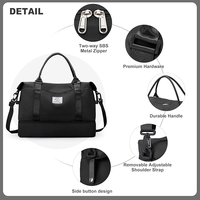 Dluxe Ave. Travel Duffel Bags with Shoe Compartment & Laptop/ Carry on/ Black
