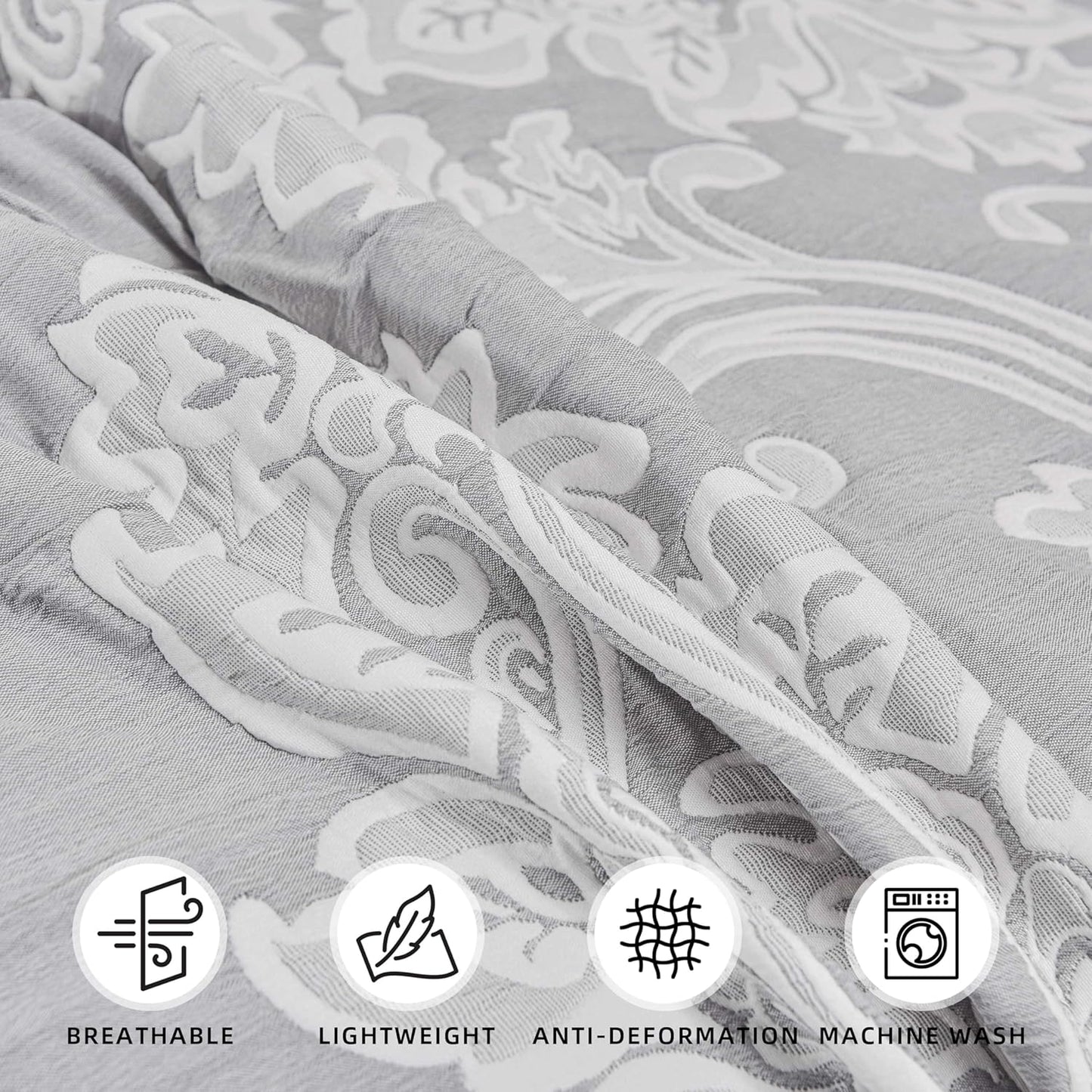 Dluxe Ave. ( CALI./KING ) 5 Pcs Oversized Bedspreads 120x120/ Extra Wide Coverlet Set/ Light Gray