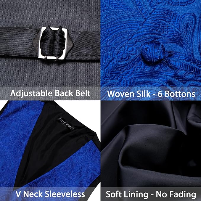 Dluxe Ave. (MEDIUM) Mens 6PCS Vest Tie Set/ Waistcoat with Handkerchief Clip Pin/ Royal Blue