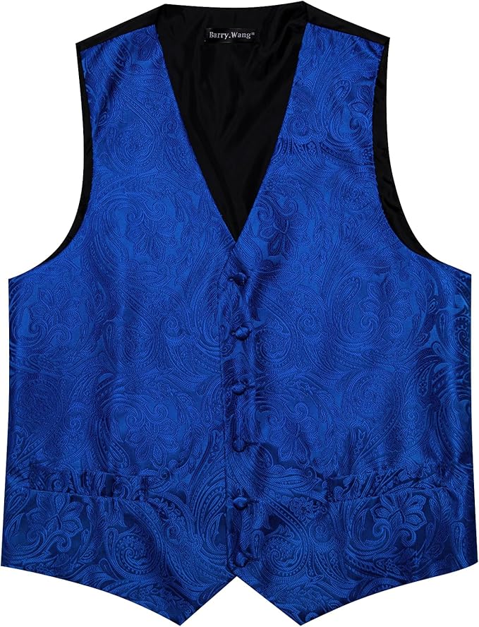 Dluxe Ave. (MEDIUM) Mens 6PCS Vest Tie Set/ Waistcoat with Handkerchief Clip Pin/ Royal Blue