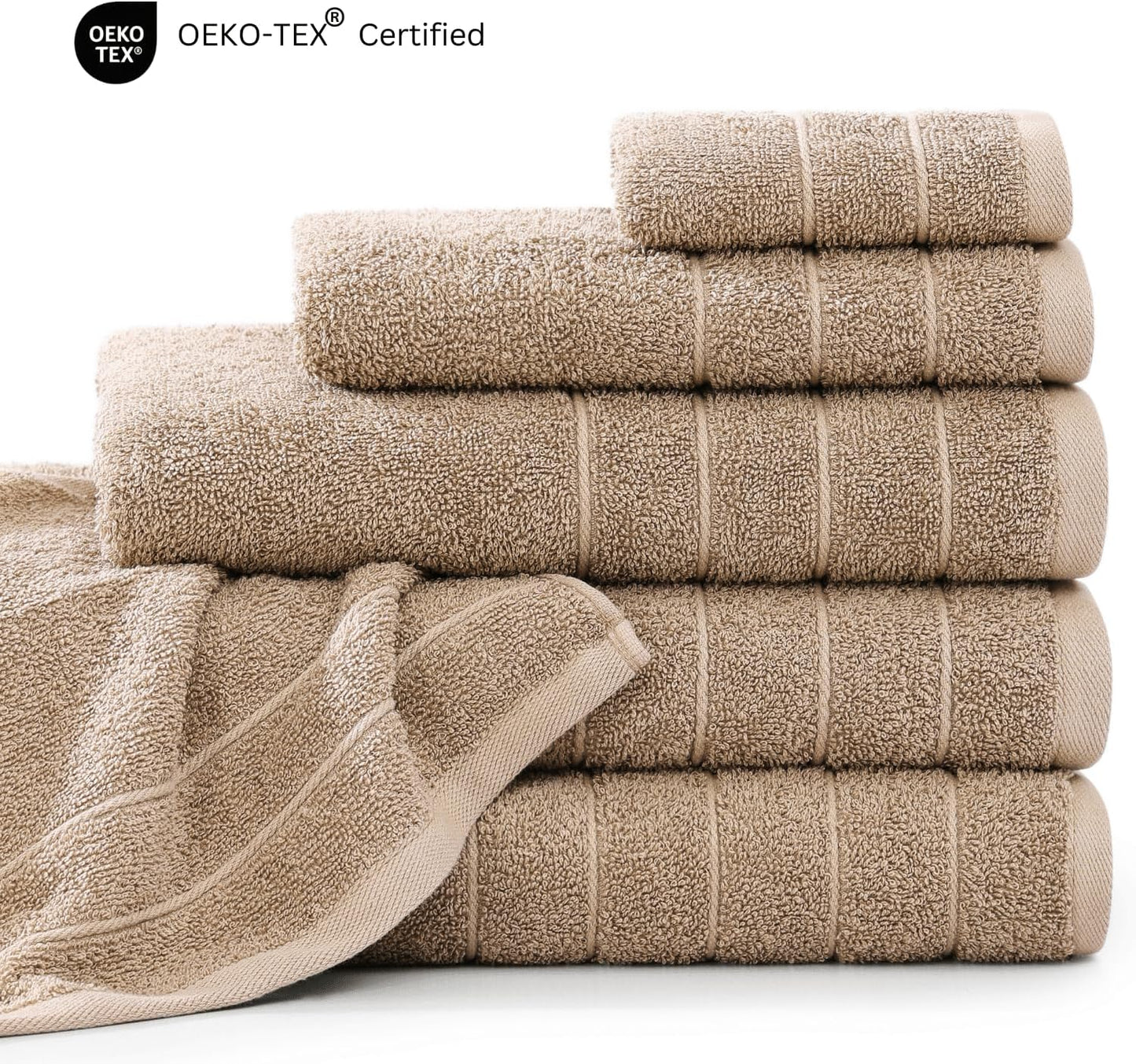 Dluxe Ave. Casa Platino 24 Piece 100% Cotton Towels for Bathroom 2 Bath Sheets 2 Large Bath Towels(30"x 60") 2 Gym Towels(24"x 48") 6 Hand Towels 8 Washcloths & 4 Fingertip Towels Soft Towel Set - Beige