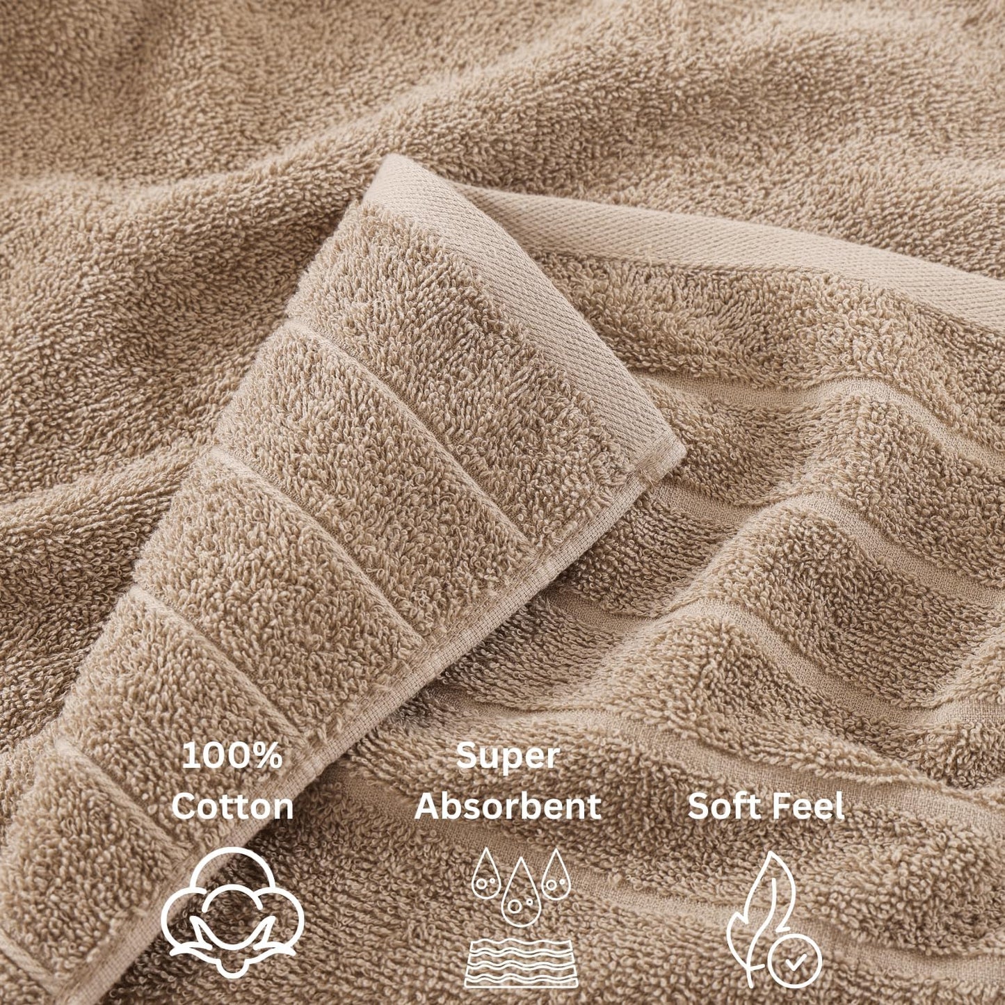 Dluxe Ave. Casa Platino 24 Piece 100% Cotton Towels for Bathroom 2 Bath Sheets 2 Large Bath Towels(30"x 60") 2 Gym Towels(24"x 48") 6 Hand Towels 8 Washcloths & 4 Fingertip Towels Soft Towel Set - Beige
