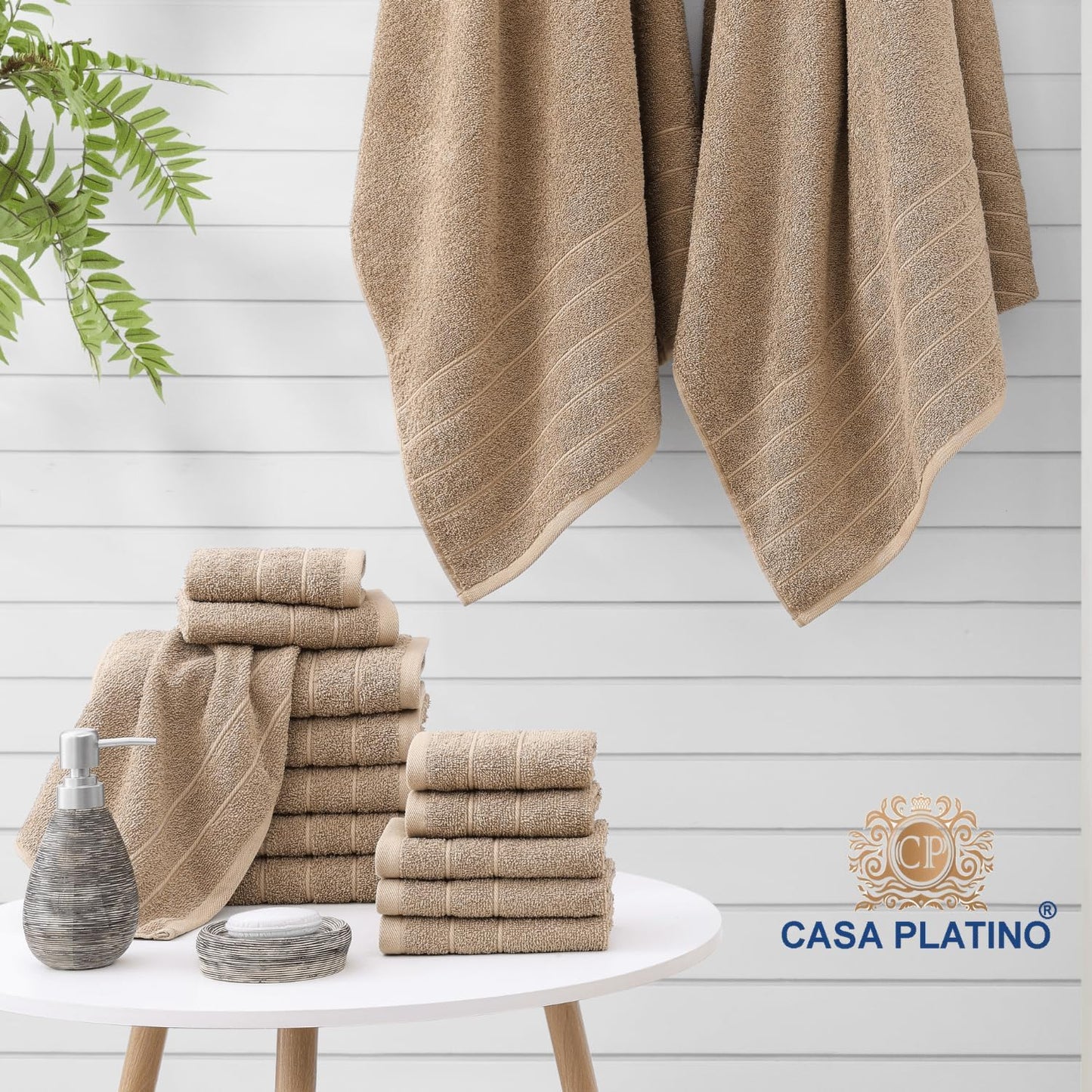 Dluxe Ave. Casa Platino 24 Piece 100% Cotton Towels for Bathroom 2 Bath Sheets 2 Large Bath Towels(30"x 60") 2 Gym Towels(24"x 48") 6 Hand Towels 8 Washcloths & 4 Fingertip Towels Soft Towel Set - Beige