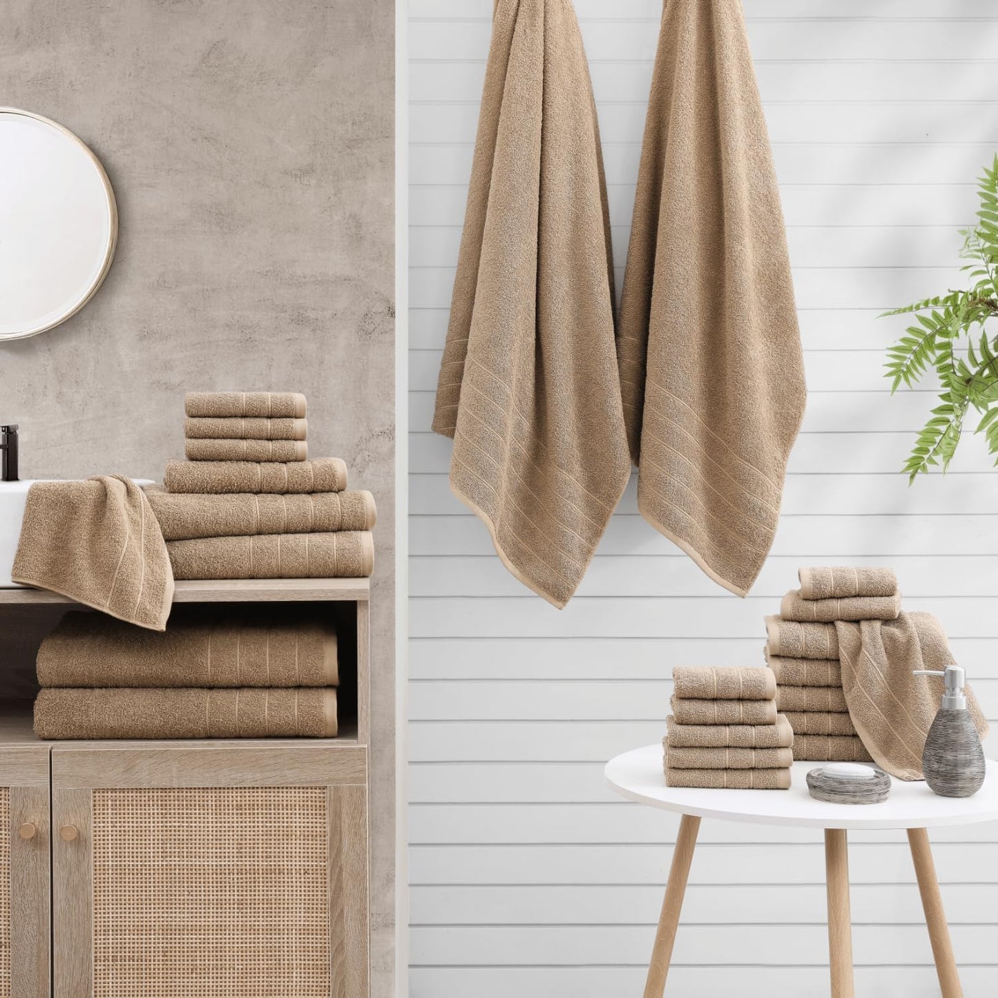 Dluxe Ave. Casa Platino 24 Piece 100% Cotton Towels for Bathroom 2 Bath Sheets 2 Large Bath Towels(30"x 60") 2 Gym Towels(24"x 48") 6 Hand Towels 8 Washcloths & 4 Fingertip Towels Soft Towel Set - Beige