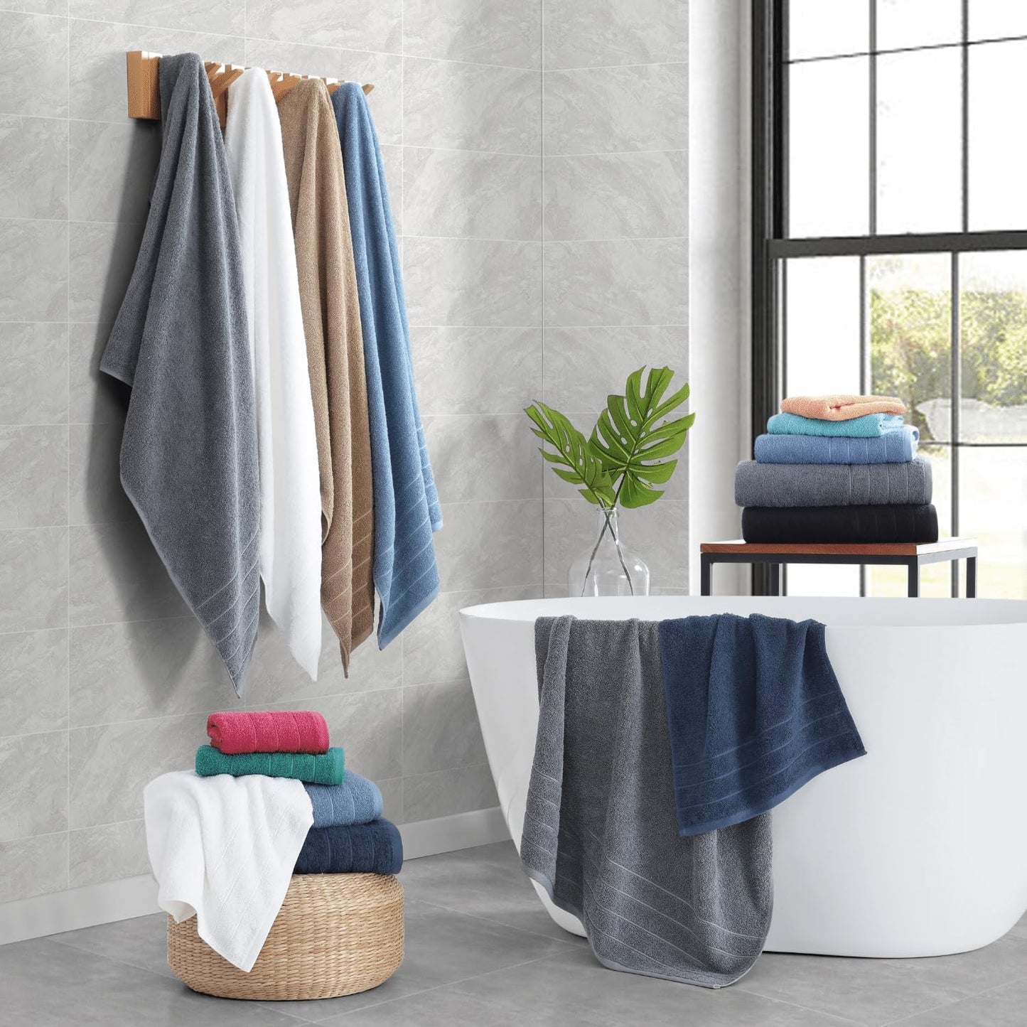 Dluxe Ave. Casa Platino 24 Piece 100% Cotton Towels for Bathroom 2 Bath Sheets 2 Large Bath Towels(30"x 60") 2 Gym Towels(24"x 48") 6 Hand Towels 8 Washcloths & 4 Fingertip Towels Soft Towel Set - Beige