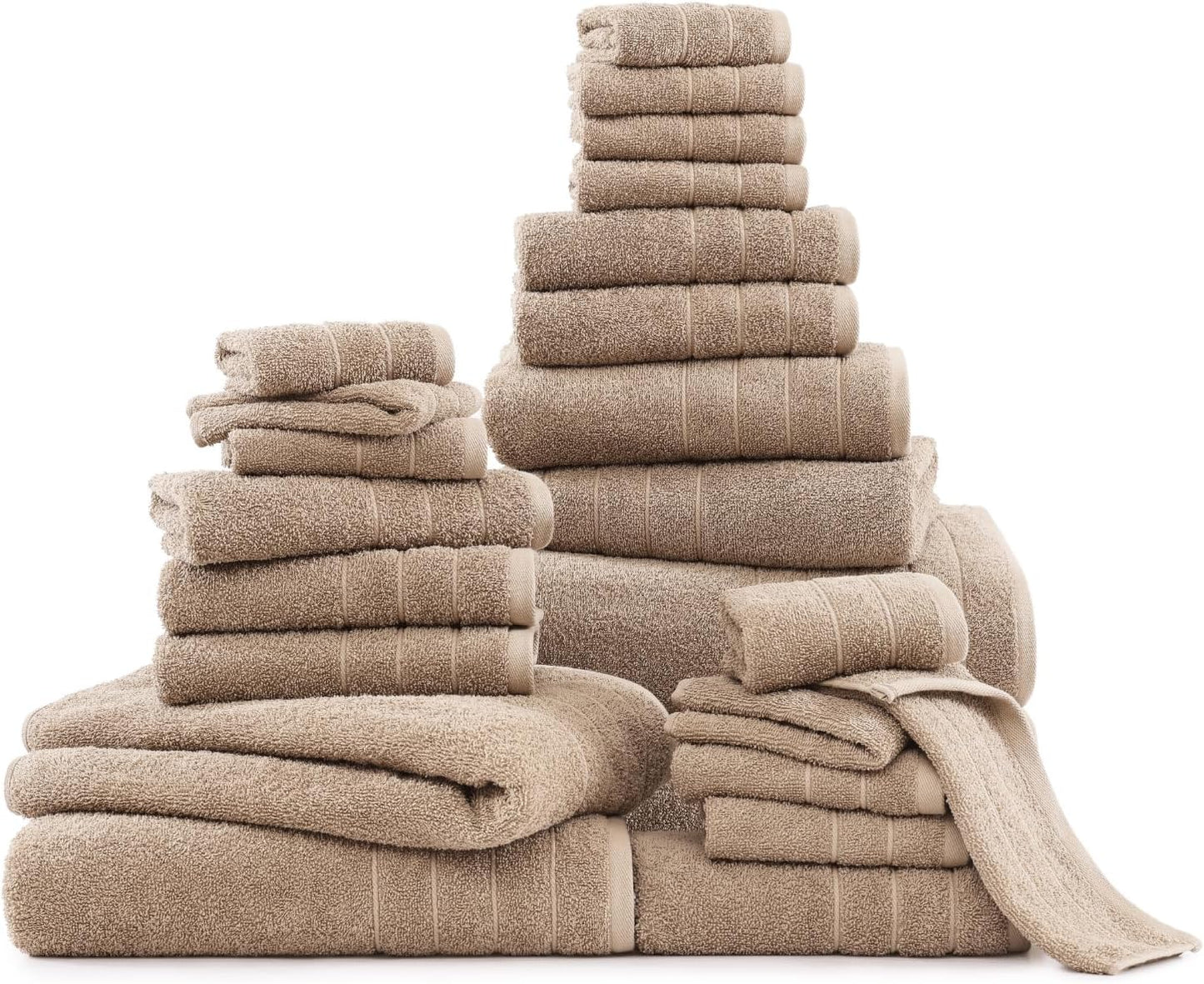 Dluxe Ave. Casa Platino 24 Piece 100% Cotton Towels for Bathroom 2 Bath Sheets 2 Large Bath Towels(30"x 60") 2 Gym Towels(24"x 48") 6 Hand Towels 8 Washcloths & 4 Fingertip Towels Soft Towel Set - Beige