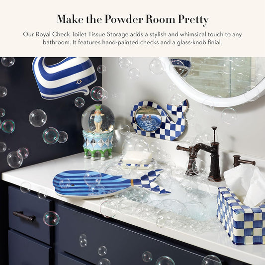 Dluxe Ave. MACKENZIE-CHILDS Enamel Toilet-Tissue Storage Decorative Toilet-Paper Storage for Bathroom Blue-and-White Royal Check
