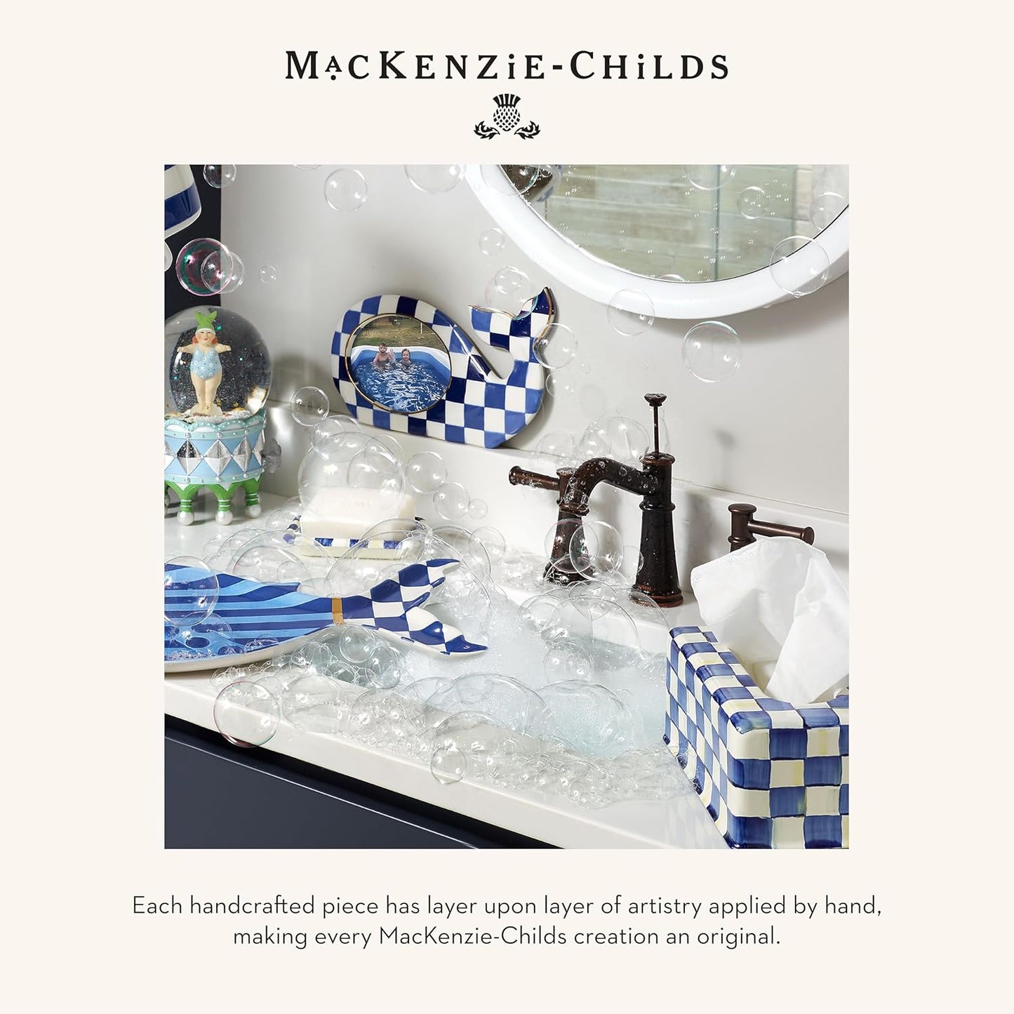 Dluxe Ave. MACKENZIE-CHILDS Enamel Toilet-Tissue Storage Decorative Toilet-Paper Storage for Bathroom Blue-and-White Royal Check