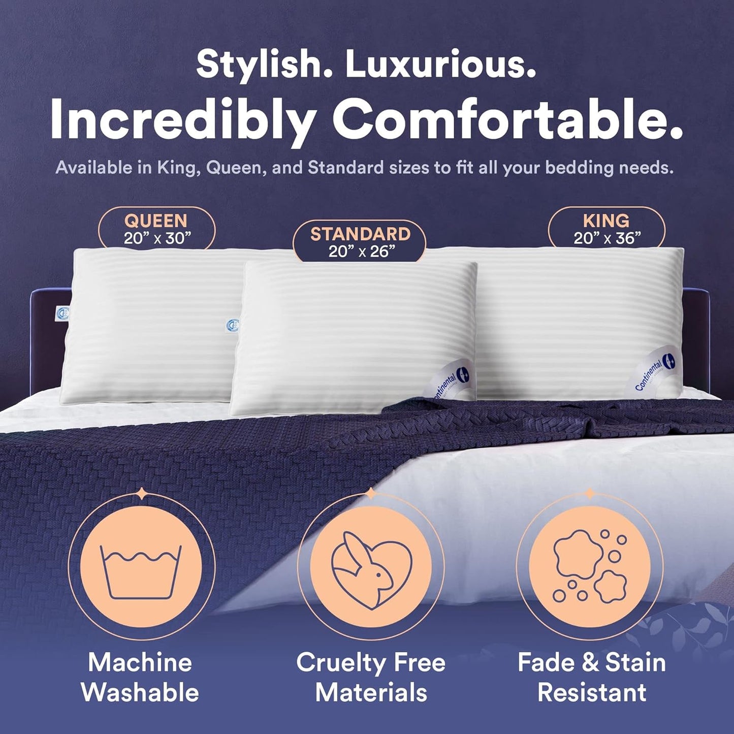 Dluxe Ave. ( KING ) Continental Bedding Luxury Down Pillow, Set of 1, { FIRM } 700 FP