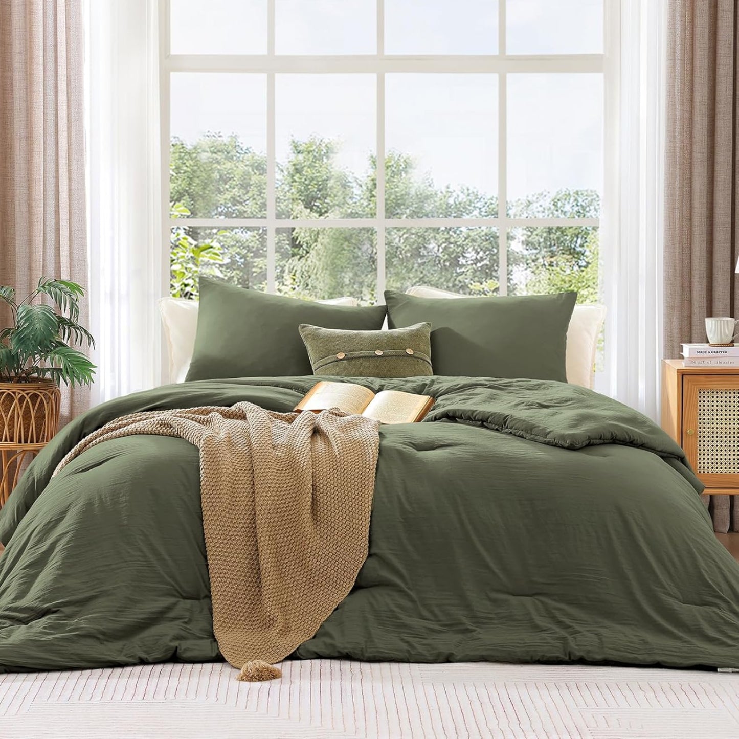Dluxe Ave. ( QUEEN ) 3 Pcs Comforter Set/ Soft Fluffy for All Seasons/ Olive Green
