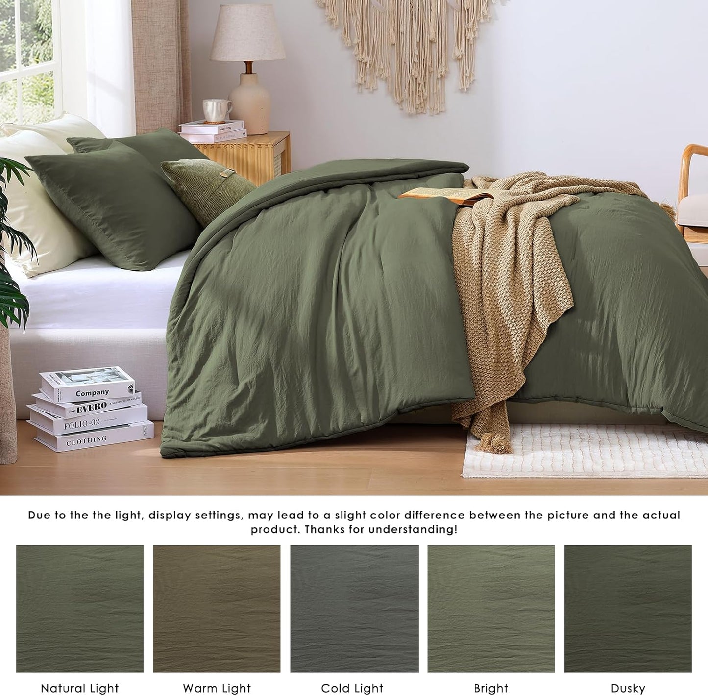 Dluxe Ave. ( QUEEN ) 3 Pcs Comforter Set/ Soft Fluffy for All Seasons/ Olive Green