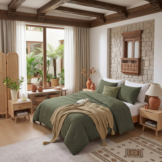 Dluxe Ave. (QUEEN) 3Pcs Comforter Set/ Soft Fluffy for All Seasons/ Olive Green