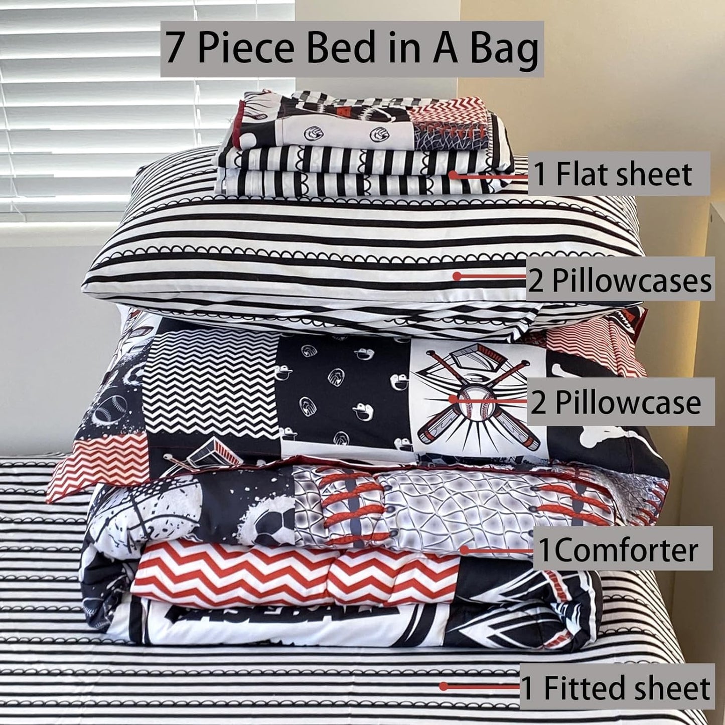 Dluxe Ave. ( QUEEN ) 7 Piece Comforter Set, for all seasons/ Multi- Color