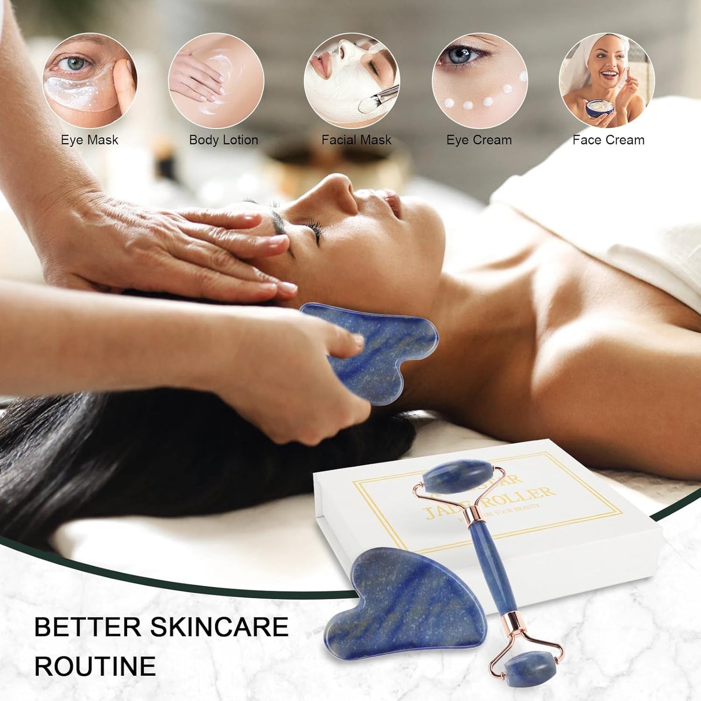 Dluxe Ave. XYZBSTAR Jade Roller for Face Facial Roller Massager Skin Care Tool Gua Sha Facial Tools for Face Neck Eyes Reduce Puffiness of The Skin(Blue)