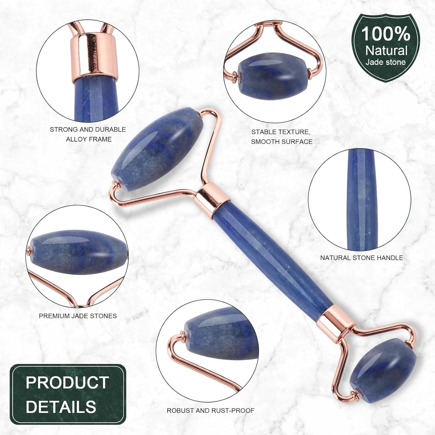 Dluxe Ave. XYZBSTAR Jade Roller for Face Facial Roller Massager Skin Care Tool Gua Sha Facial Tools for Face Neck Eyes Reduce Puffiness of The Skin(Blue)