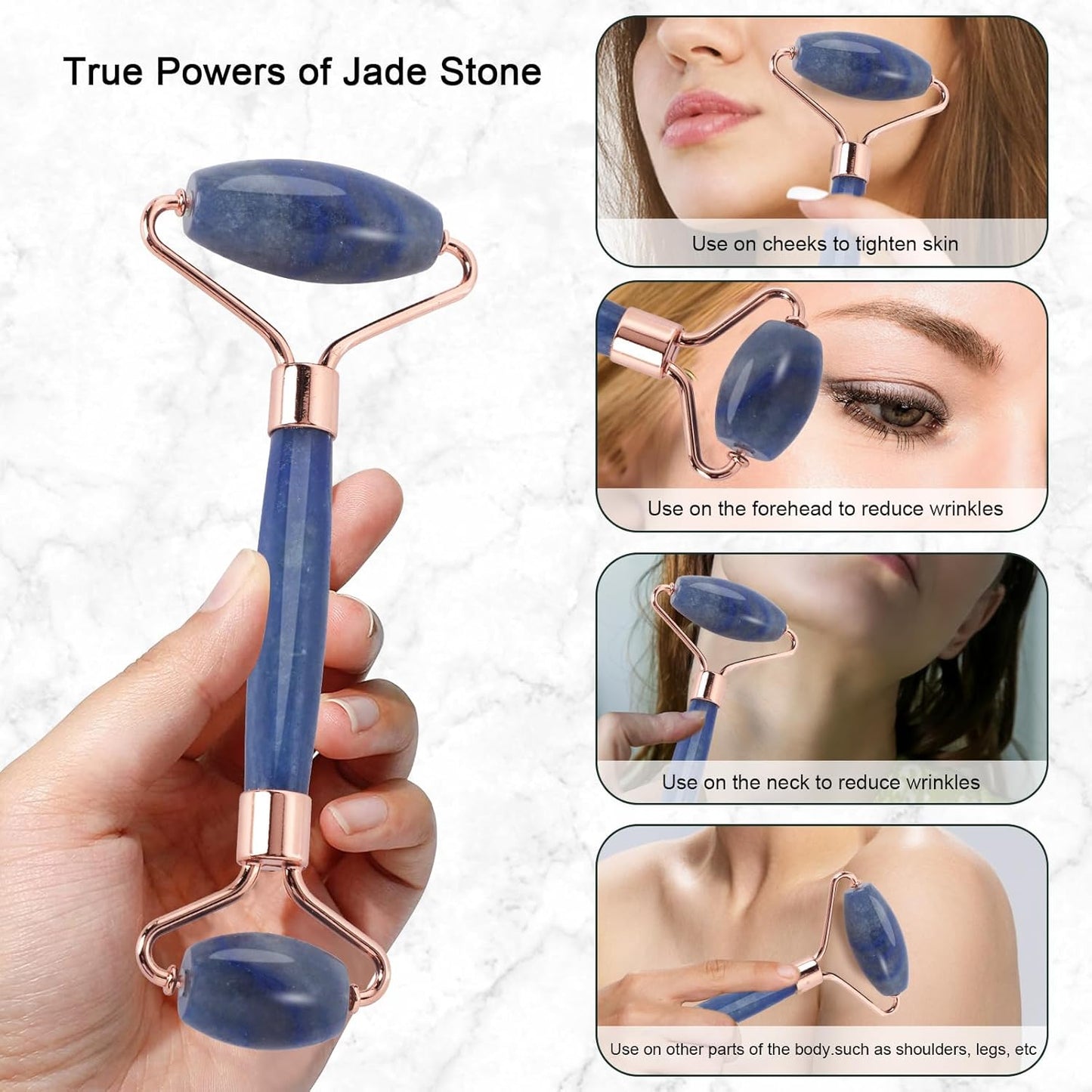 Dluxe Ave. XYZBSTAR Jade Roller for Face Facial Roller Massager Skin Care Tool Gua Sha Facial Tools for Face Neck Eyes Reduce Puffiness of The Skin(Blue)