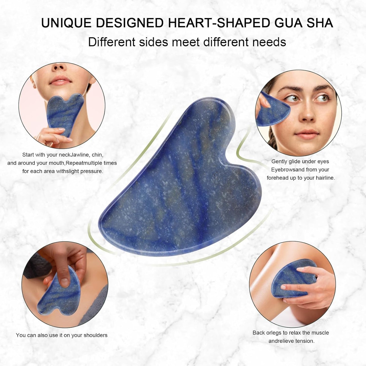 Dluxe Ave. XYZBSTAR Jade Roller for Face Facial Roller Massager Skin Care Tool Gua Sha Facial Tools for Face Neck Eyes Reduce Puffiness of The Skin(Blue)