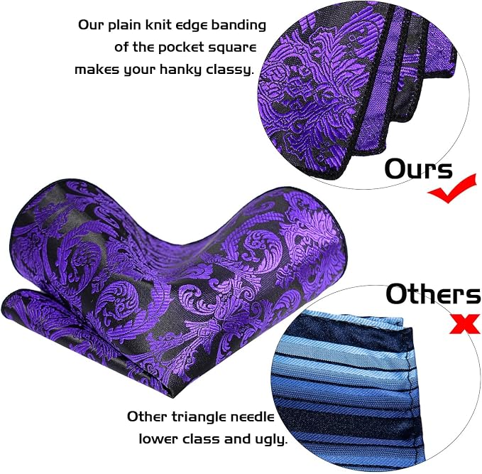 Dluxe Ave. 5PCS Purple Paisley Tie and Pocket Square Set for Men