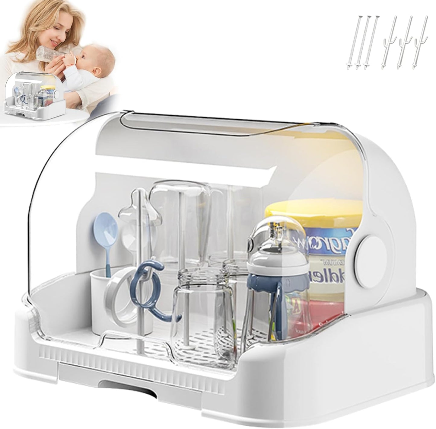 Dluxe Ave. Baby Bottle Storage Large Baby Bottle Organizer with Cover ＆ Removable Drain Tray