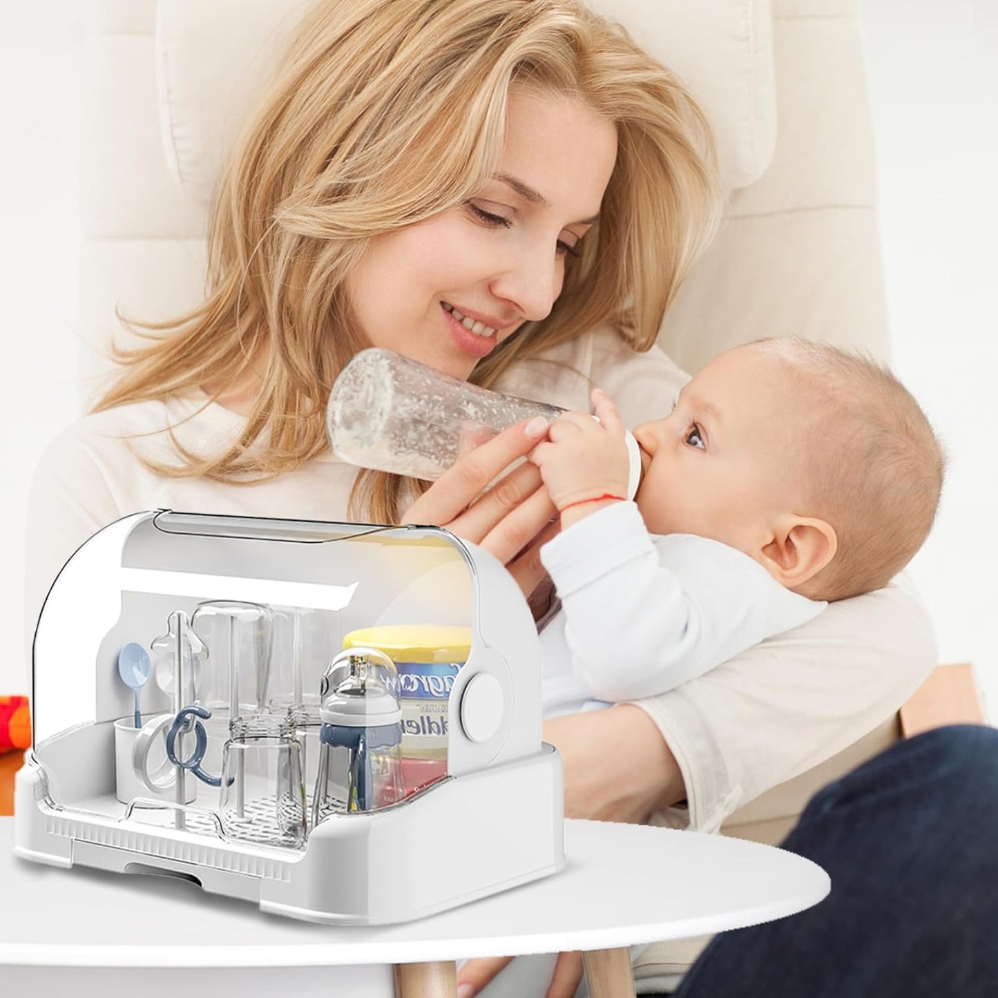 Dluxe Ave. Baby Bottle Storage Large Baby Bottle Organizer with Cover ＆ Removable Drain Tray