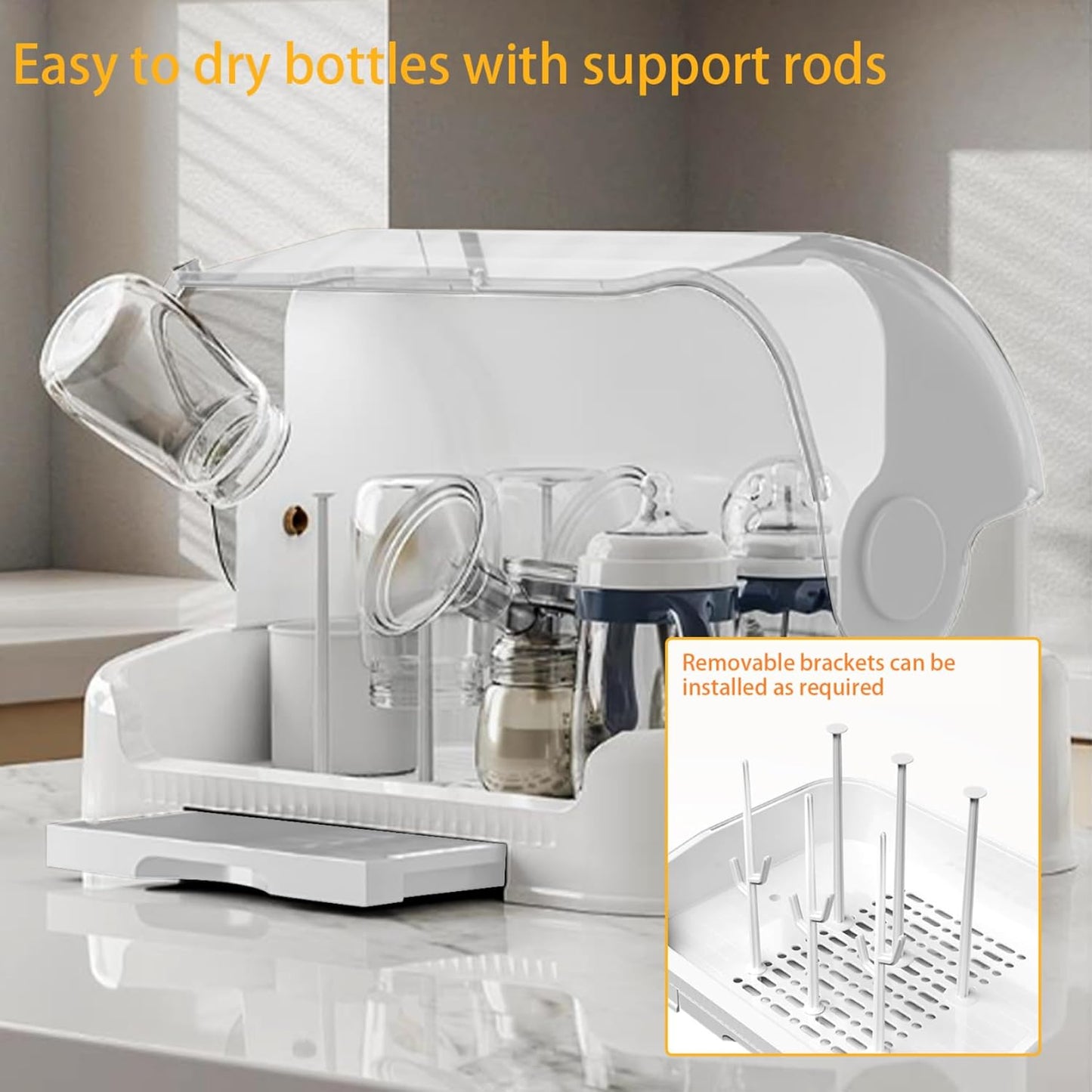 Dluxe Ave. Baby Bottle Storage Large Baby Bottle Organizer with Cover ＆ Removable Drain Tray