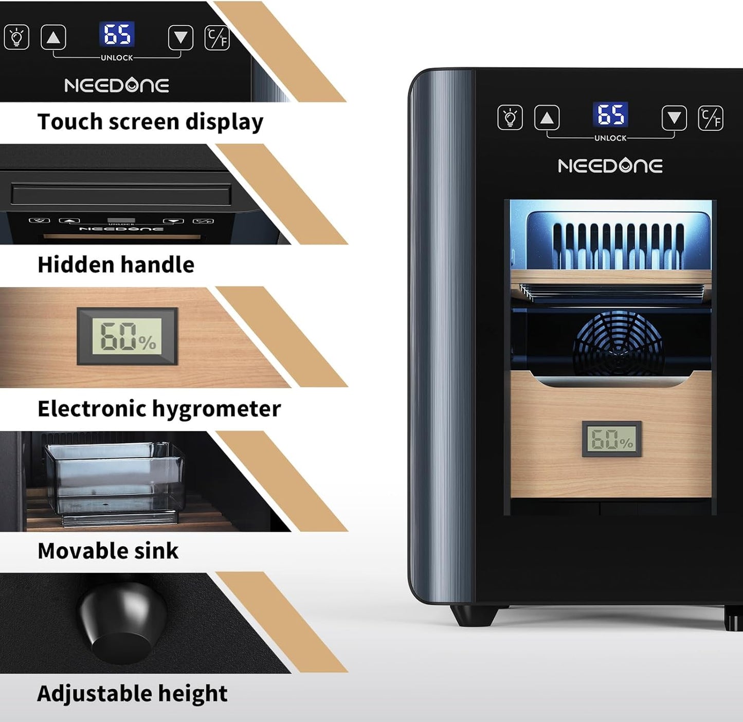 Dluxe Ave. Electric Cigar Humidor 8L with Heating and Cooling Quiet Control System Thermostatic Cabinet Humidor Box with Spanish Cedar Wood
