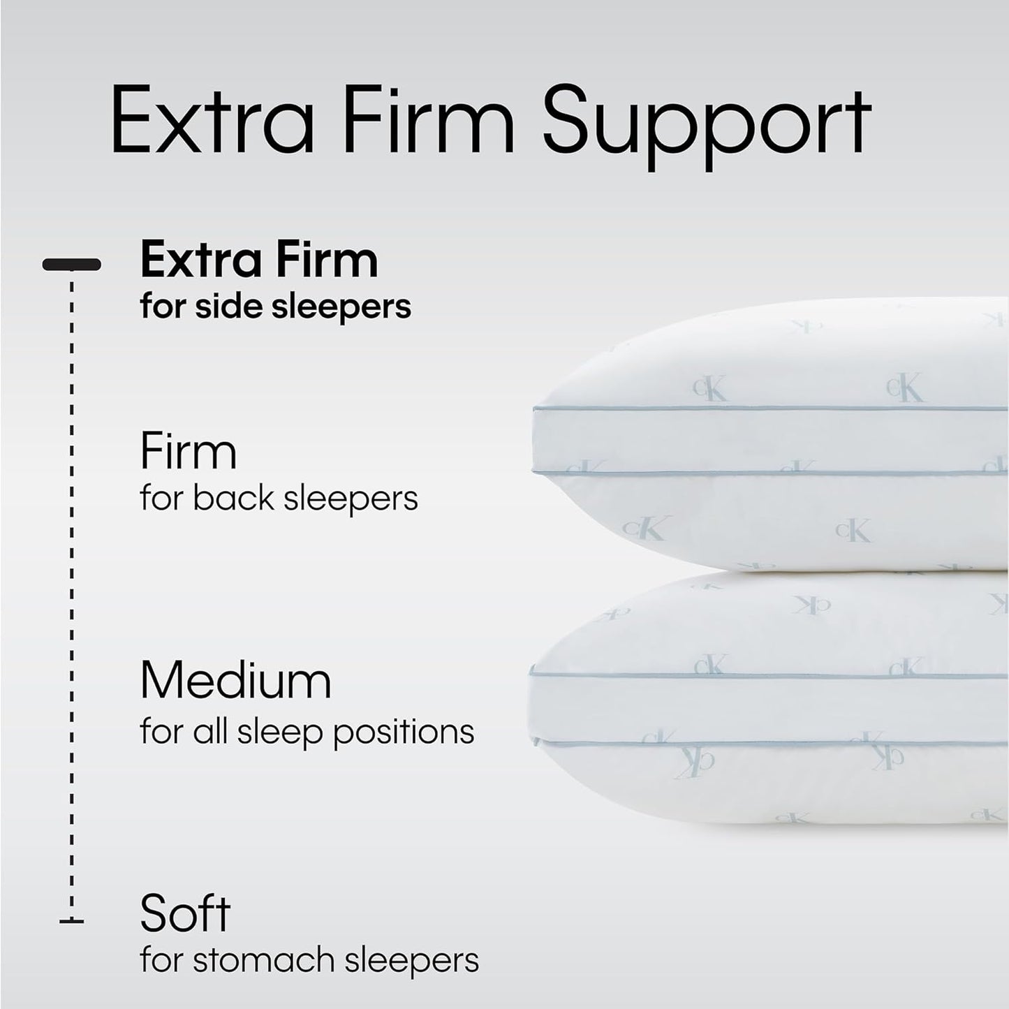 Dluxe Ave. ( QUEEN ) Calvin Klein Logo { EXTRA FIRM } 20" x 28" Set of 2 Bed Pillows/ White, Luxury Hotel Quality