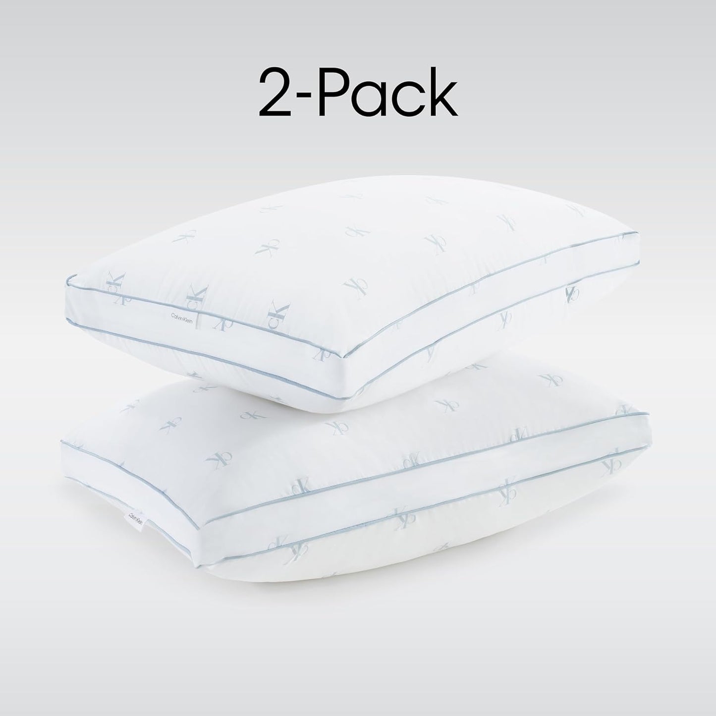 Dluxe Ave. ( QUEEN ) Calvin Klein Logo { EXTRA FIRM } 20" x 28" Set of 2 Bed Pillows/ White, Luxury Hotel Quality