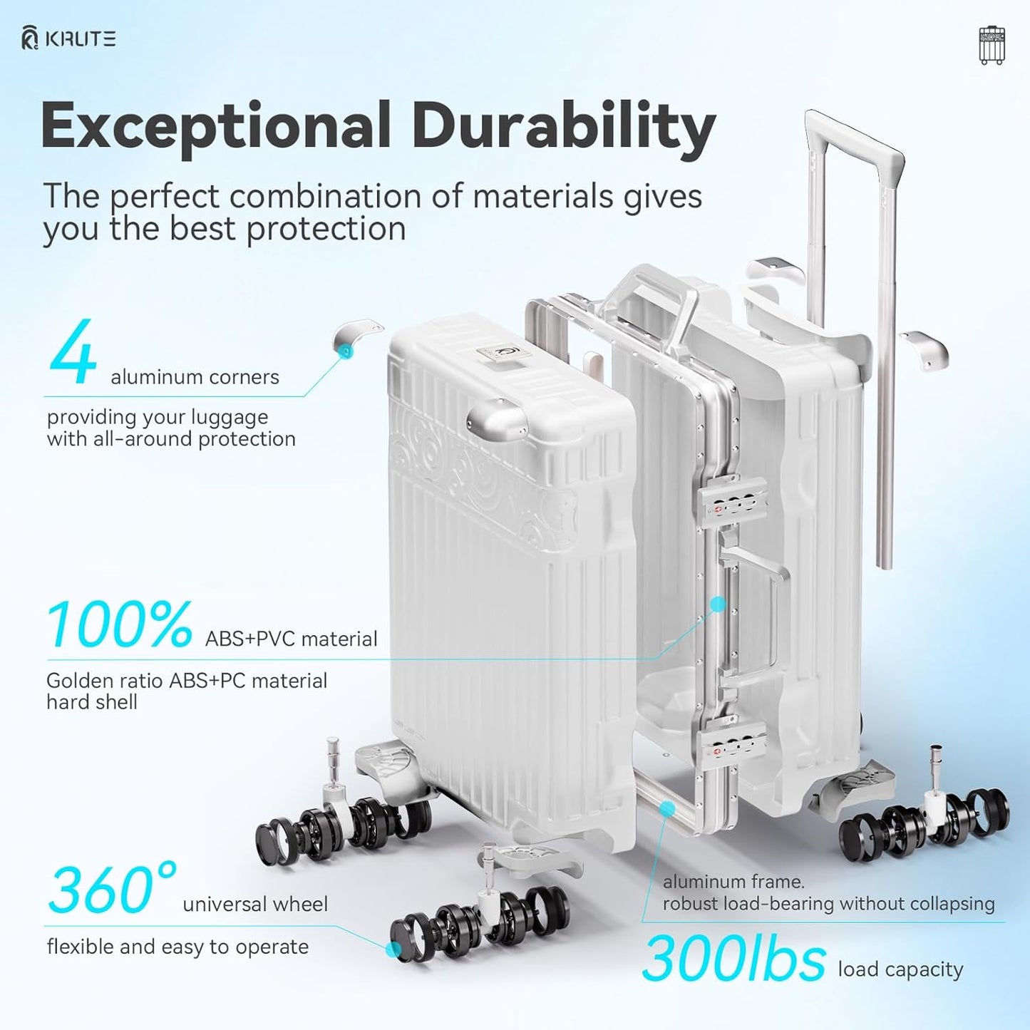 Dluxe Ave. Carry On Luggage with Aluminum Frame/ No Zipper/Spinning Wheels/ TSA Lock/ (White) 20inch