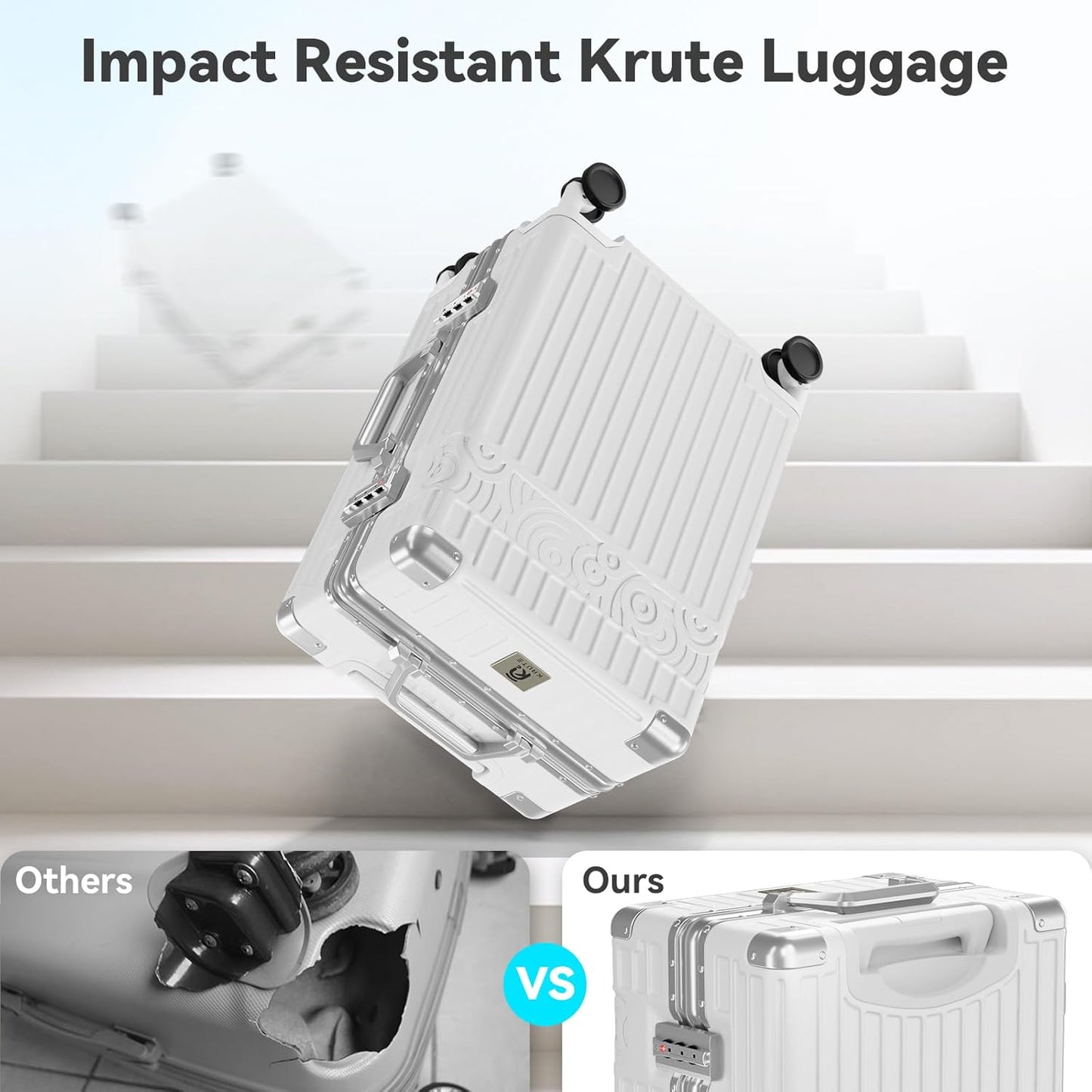 Dluxe Ave. Carry On Luggage with Aluminum Frame/ No Zipper/Spinning Wheels/ TSA Lock/ (White) 20inch