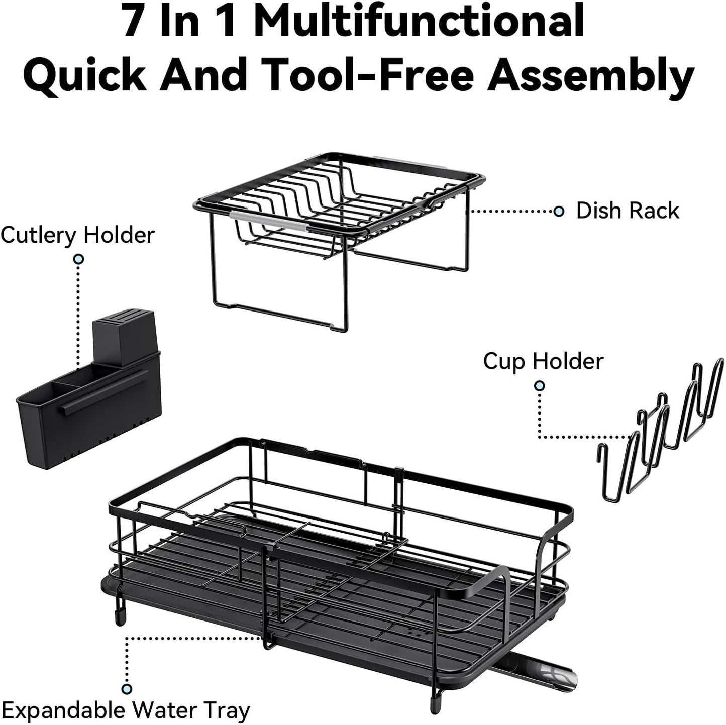 Dluxe Ave. Expandable Dish Drying Rack for Kitchen Counter/ Large Extendable with Bamboo Cover