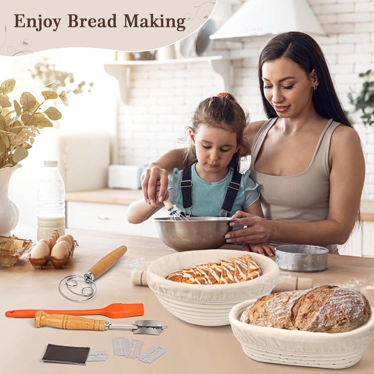 Dluxe Ave. Sourdough Bread Baking Supplies Set/ Basket/ 10 Inch Oval & 9 Inch Round