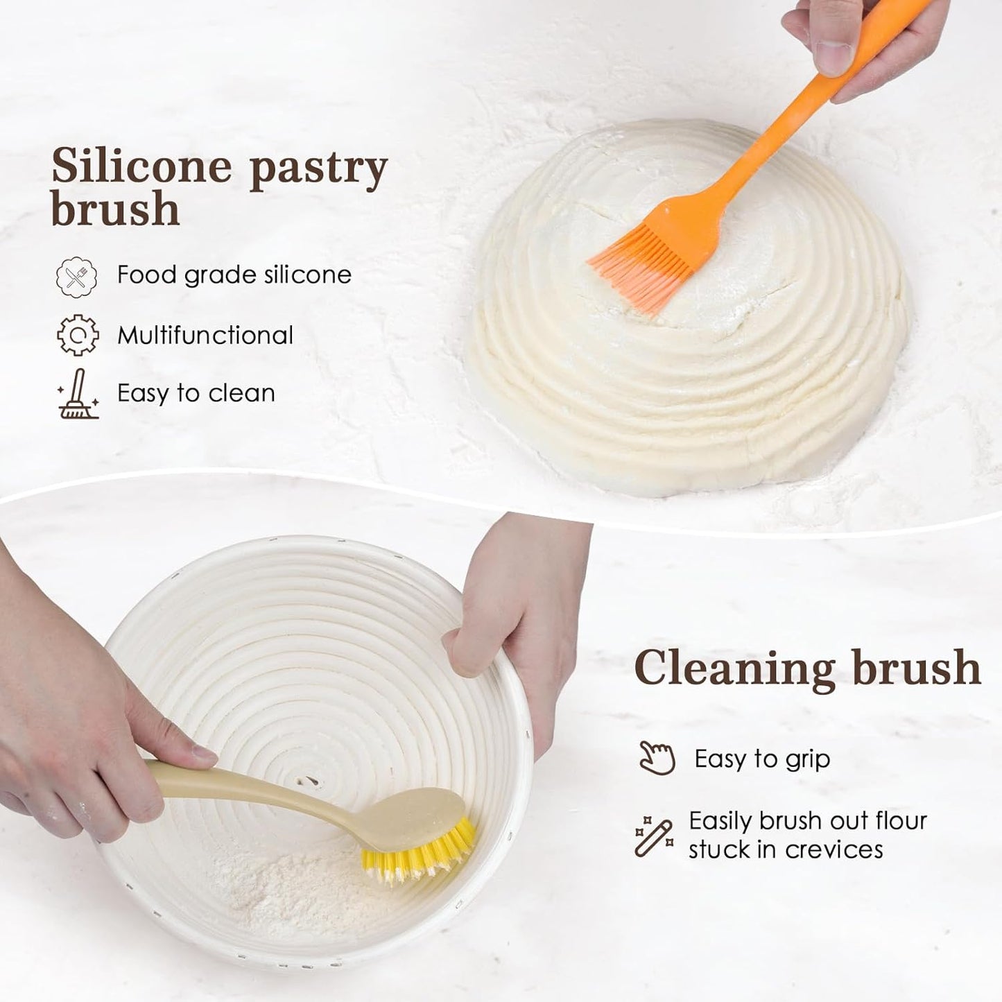 Dluxe Ave. Sourdough Bread Baking Supplies Set/ Basket/ 10 Inch Oval & 9 Inch Round