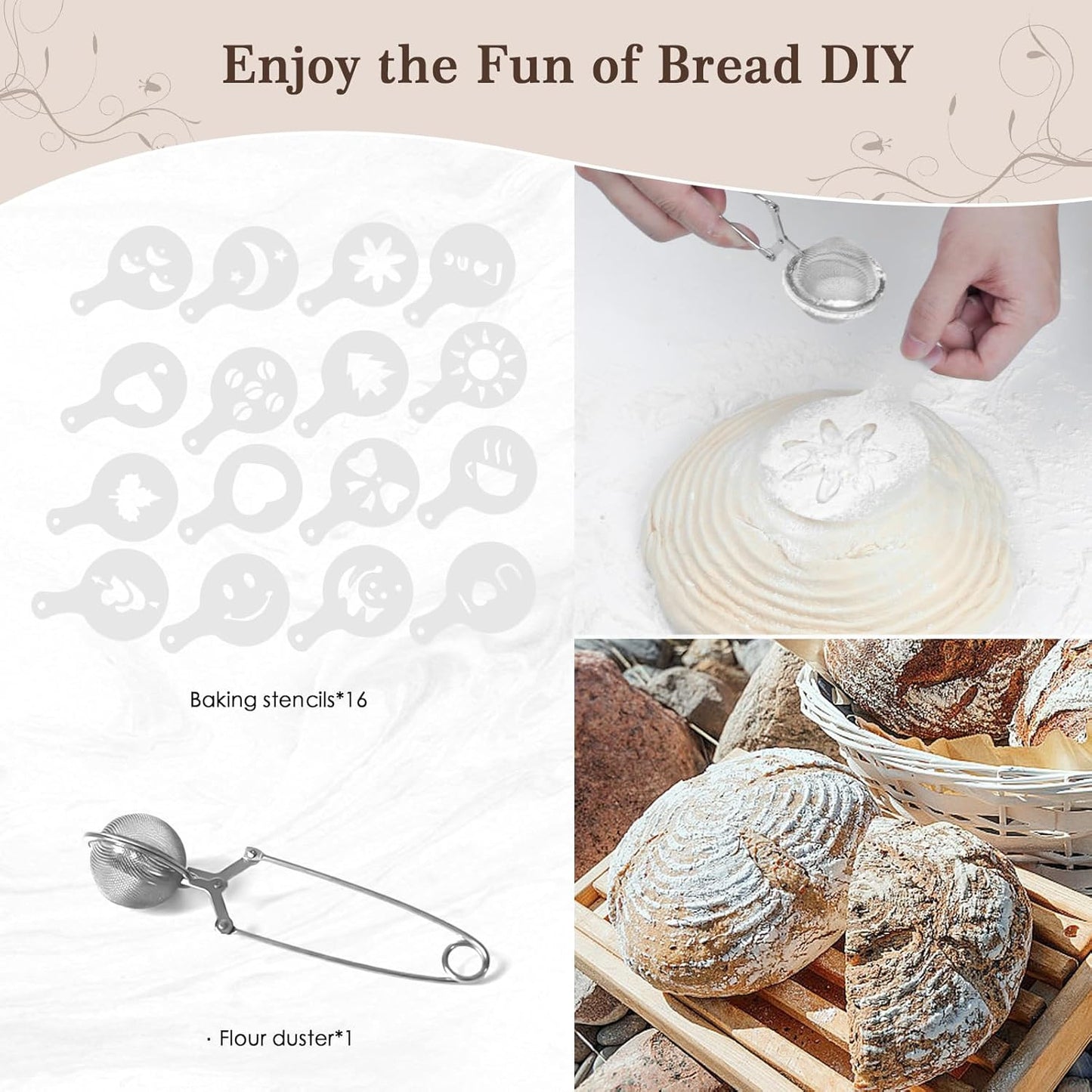 Dluxe Ave. Sourdough Bread Baking Supplies Set/ Basket/ 10 Inch Oval & 9 Inch Round