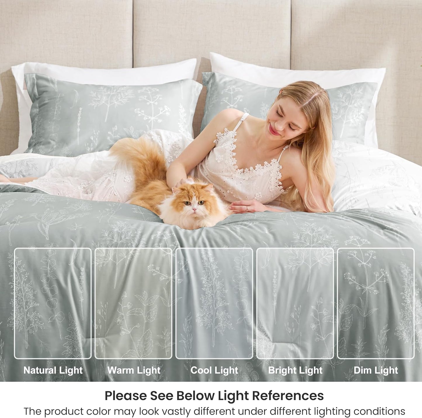Dluxe Ave. ( KING ) 3 Pcs Comforter Set/ Cute Floral Bedding for All Seasons/ Reversible Botanical Flowers/ Grey