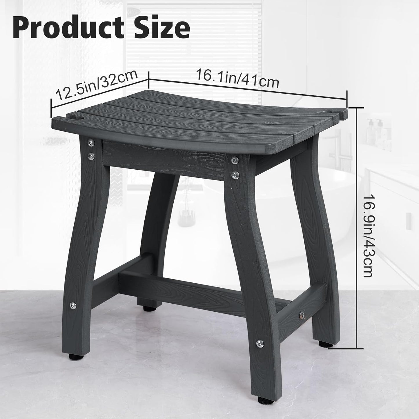 Dluxe Ave. SUEH DESIGN Shower Bench HIPS Shower Chair Waterproof Shower Stool Black